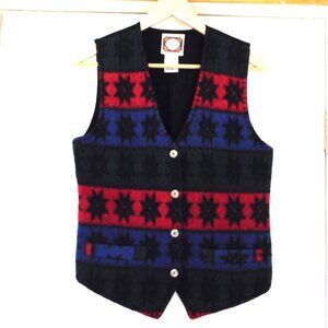 Vintage 90s Wool Blanket Vest‎ Womens S Blue Red Stars Southwestern Aztec Boho